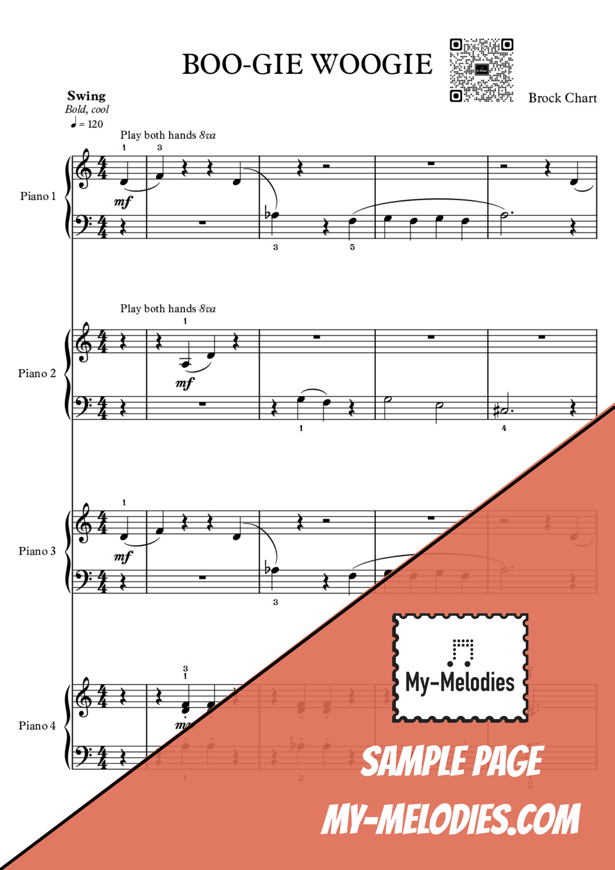 Boo-gie Woogie | Jazz Piece for 4-Part Piano Ensemble (Elementary)