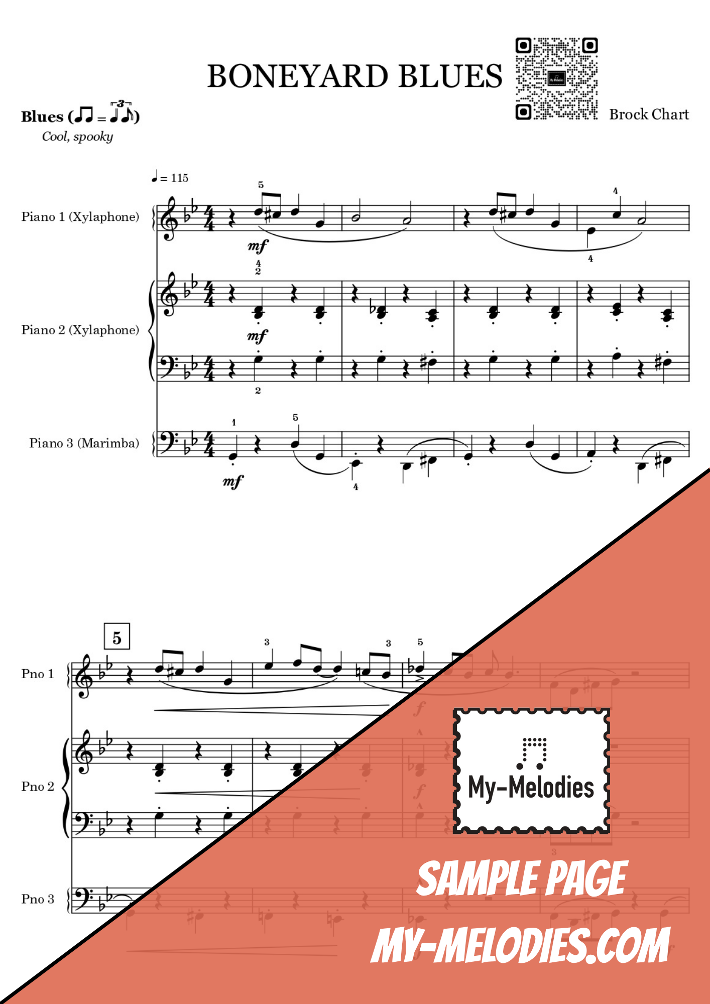 Boneyard Blues | Halloween Jazz Piece for 3-Part Piano Ensemble (Early Intermediate)
