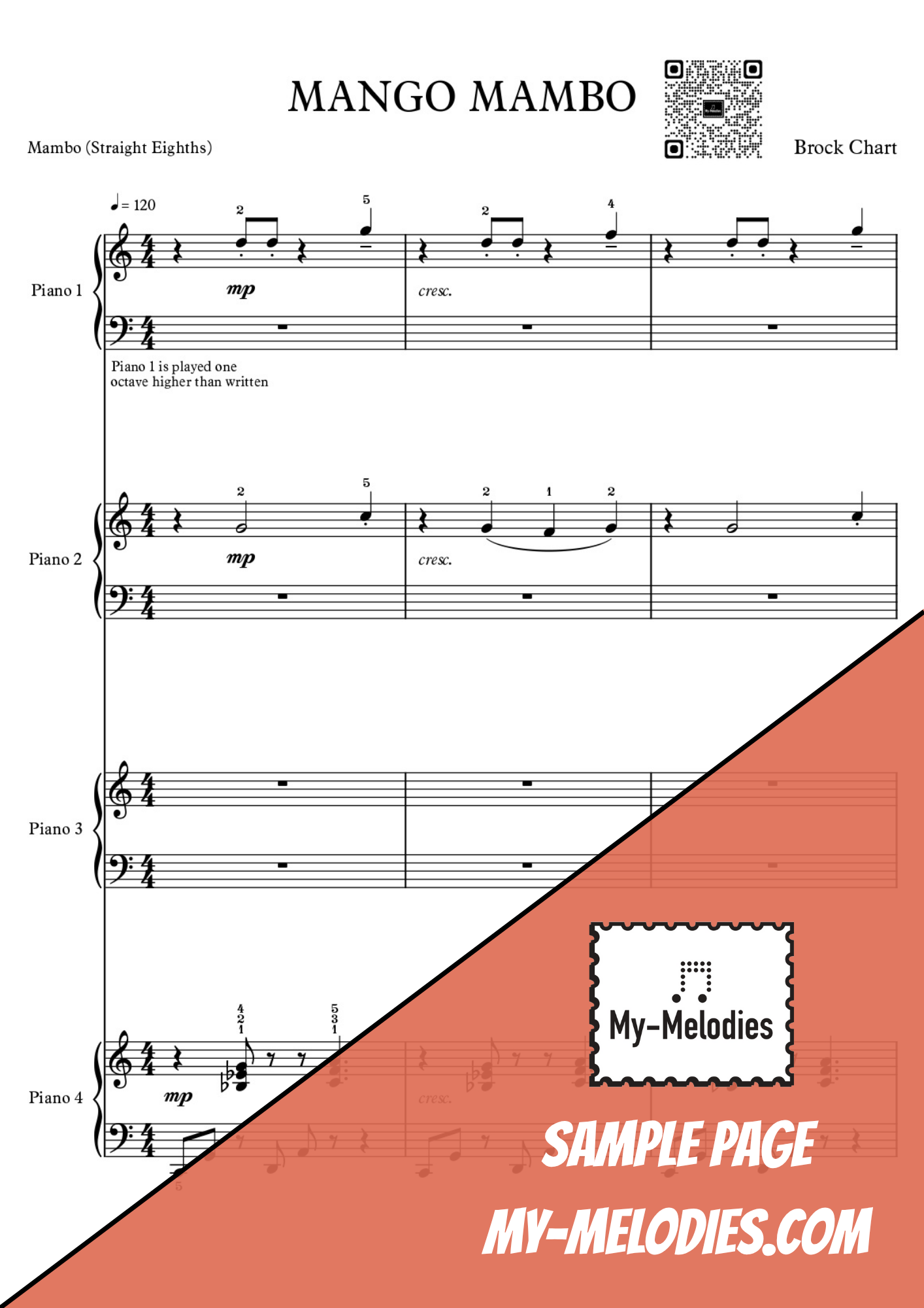 Mango Mambo | Latin Jazz Piece for 4-Part Piano Ensemble (Multi-Level)