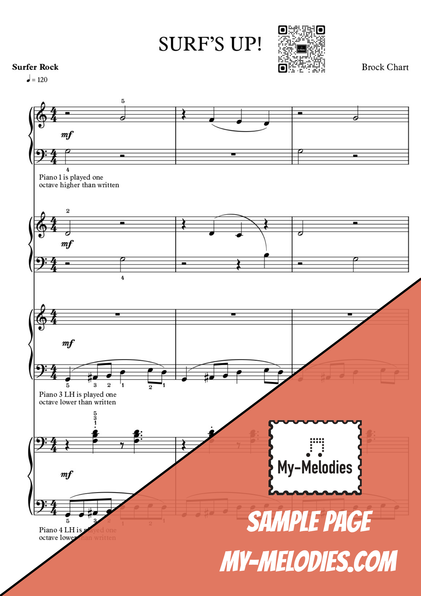 Surf's Up! | Rock Piece for 4-Part Piano Ensemble (Multi-Level)