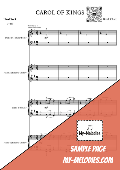 Carol of Kings | Rock Christmas Piece for 4-Part Piano Ensemble (Multi-Level)