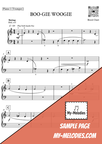 Boo-gie Woogie | Jazz Piece for 4-Part Piano Ensemble (Elementary)