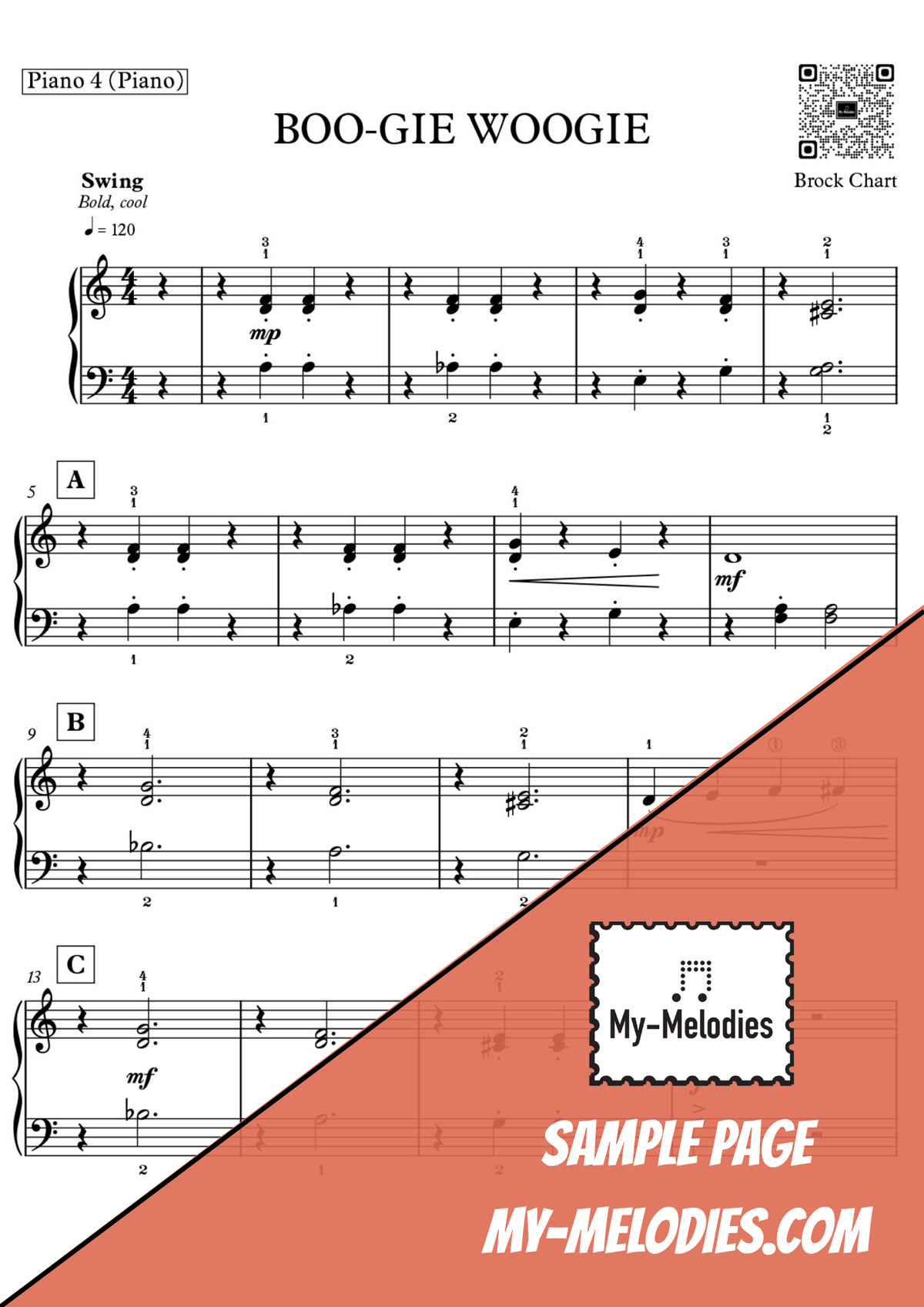 Boo-gie Woogie | Jazz Piece for 4-Part Piano Ensemble (Elementary)
