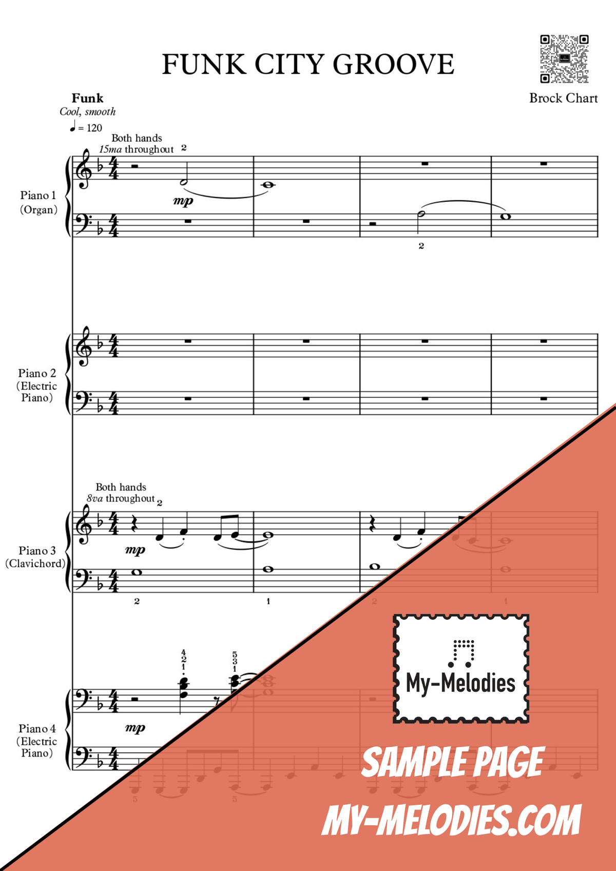 Funk City Groove | Jazz Piece for 4-Part Piano Ensemble (Multi-Level)
