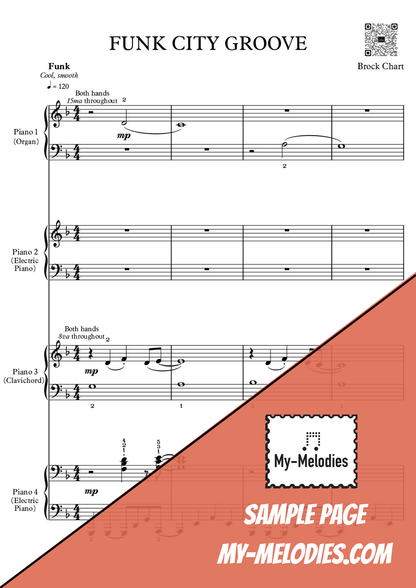 Funk City Groove | Jazz Piece for 4-Part Piano Ensemble (Multi-Level)