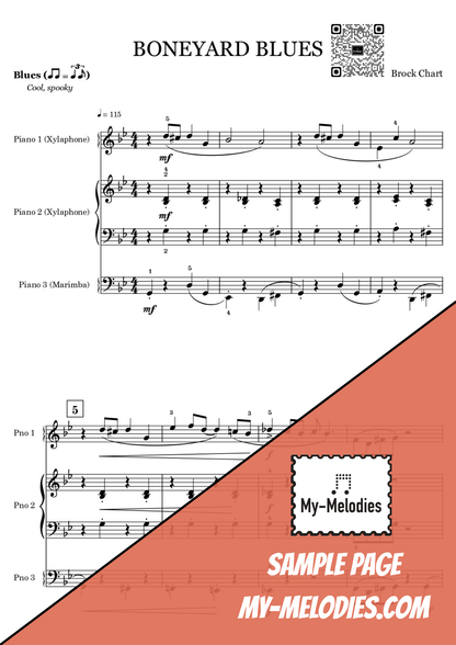 Boneyard Blues | Halloween Jazz Piece for 3-Part Piano Ensemble (Early Intermediate)